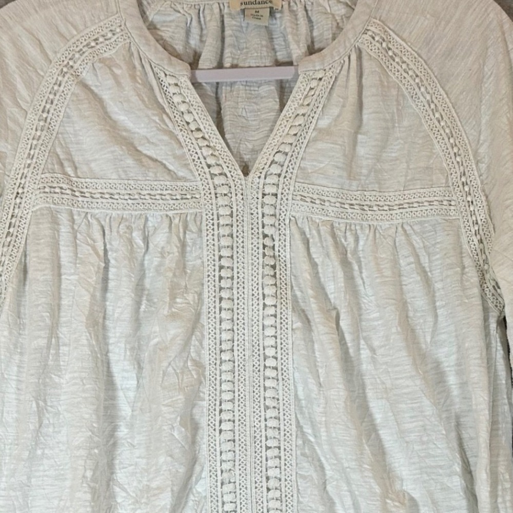 Sundance Romance Textured‎ Crochet Peasant Blouse Sz M 3/4 Sleeve Tunic Top Boho - Picture 3 of 8